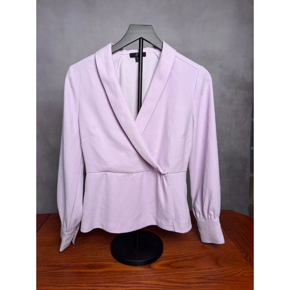 J.Crew Faux Wrap Blouse Lavender Womens Size 6 Small Drapey Long Sleeve Career